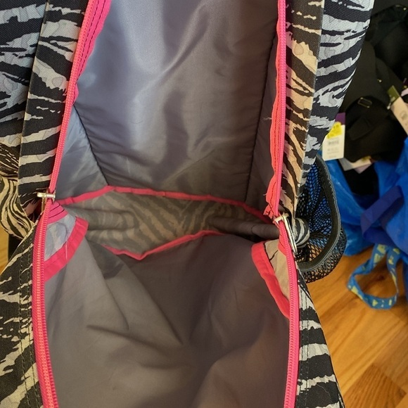 Jansport Zebra Print Large Back Pack Book bag Womens Pink compartments school - Picture 5 of 12